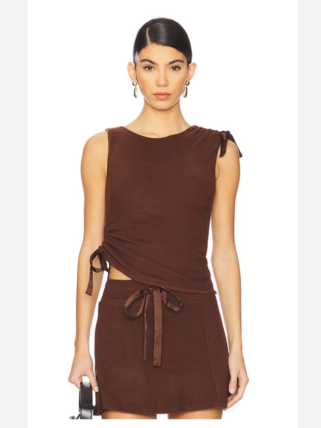 Amelie Teje Ribbon Toggle Top In Chocolate Brown & Skort Set Size S Top Xs Skort